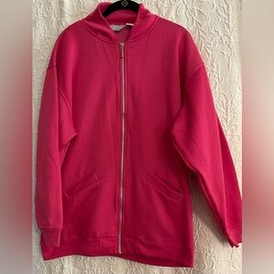 Women’s Blair Pink Fleece Zip Up Tunic Jacket w/ Stand Up Collar Large